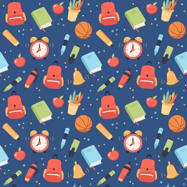 School seamless pattern supplies and equipment for learning