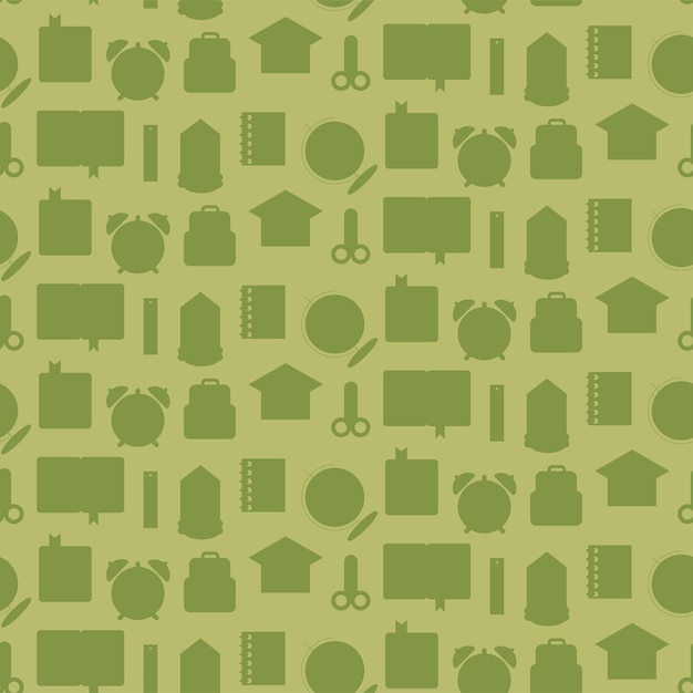 School seamless pattern with stationery silhouettes flat simple vector illustration