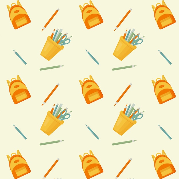 School seamless pattern on yellow background