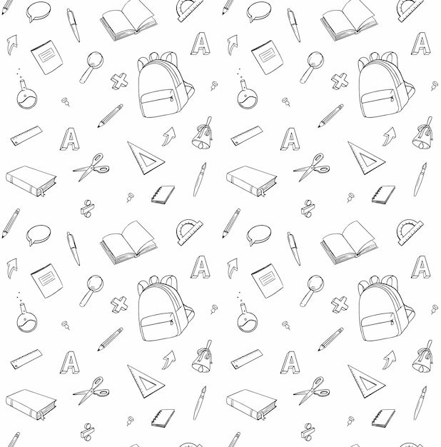 School seamless vector pattern. Student doodle  background. Stationery. Back to school