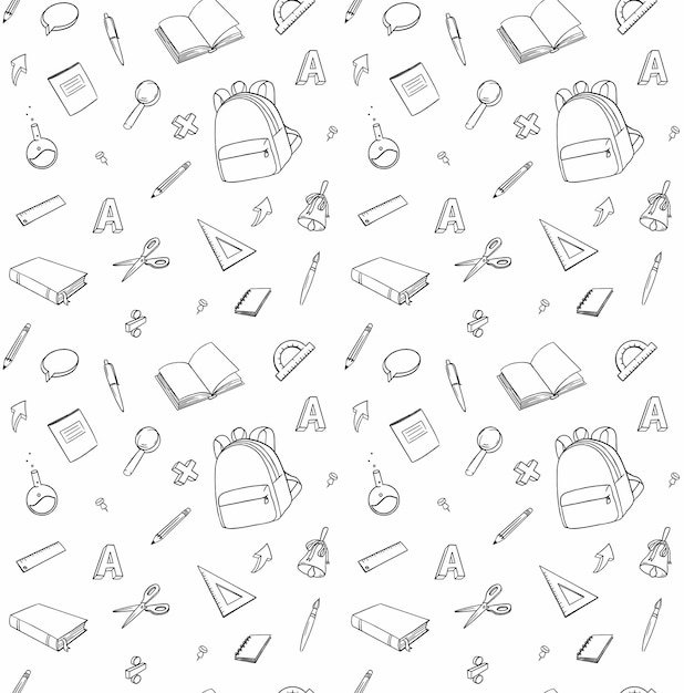 School seamless vector pattern. student doodle  background. stationery. back to school