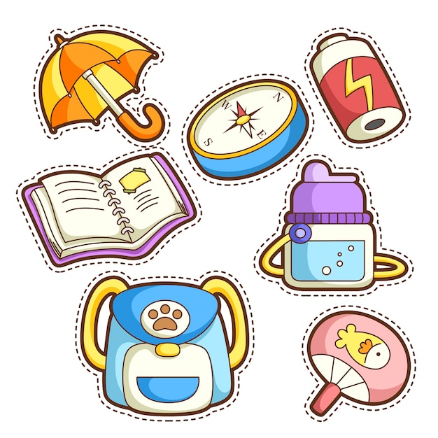 School set. set of different school items,  illustration.