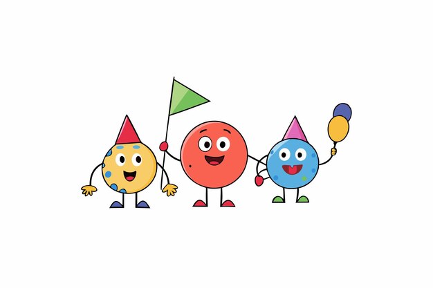 school spirit cheerful characters with flags and balloons vector illustration cartoon clipart