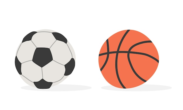 Vector school sports balls clipart soccer ball and basketball ball flat vector illustration cartoon style