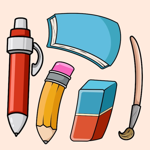 Vector school stationery icon stickers back to school concept supplies illustration for learning books