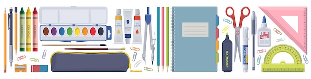 Vector school stationery set. isolated items on white background.