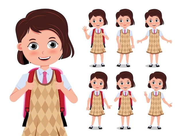 School student meisje vector set Vrouwelijke studenten 3d karakters in schattige lachende expressie