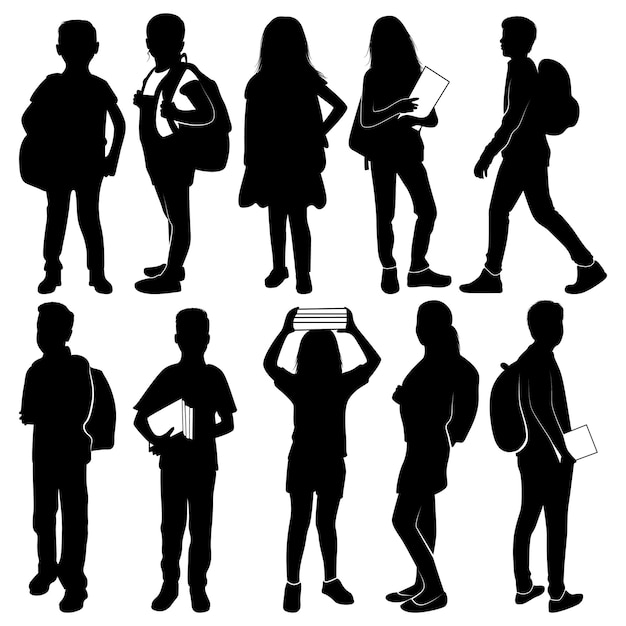 Vector school student silhouettes vector illustration