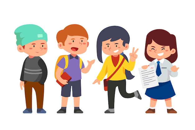 School students character Back to school boys and girl cartoon collection in college university and graduate boy and girl student student's education life vector