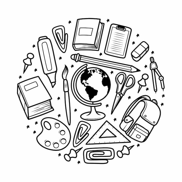 School Studying Equipment Doodle Hand Drawn Vector