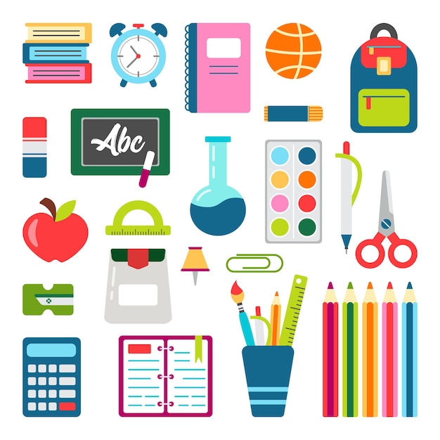 School stuff  set. back to school stationary. supplies for education.