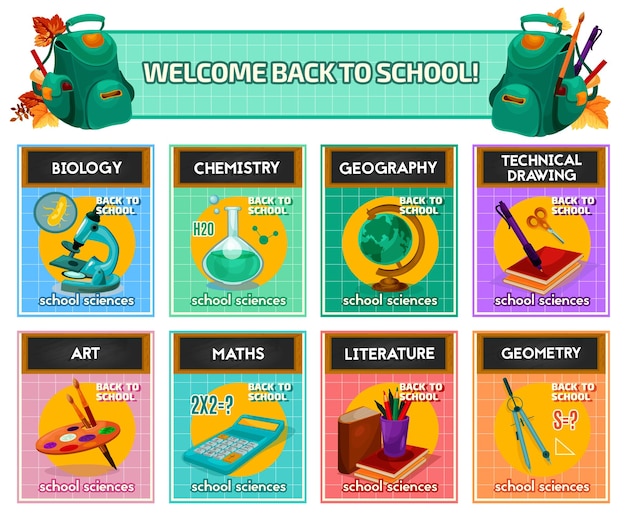 Vector school subjects poster for back to school design