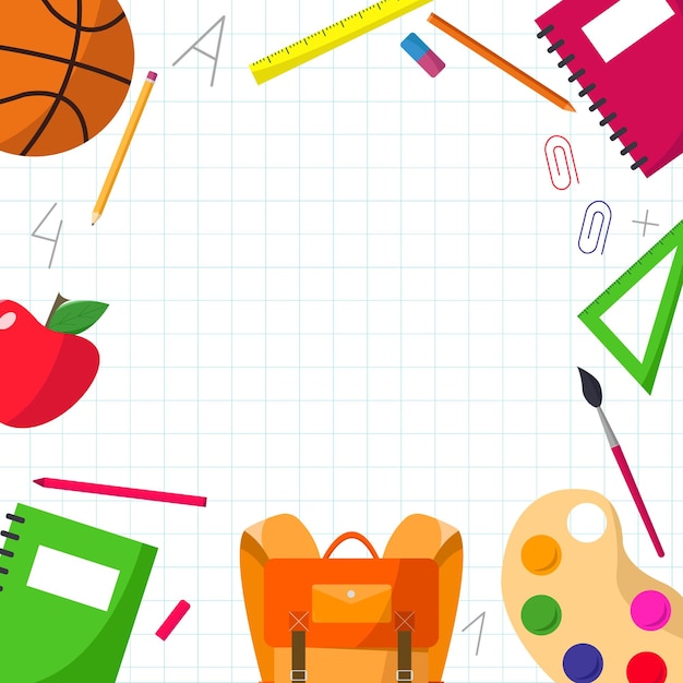 チェッカーの背景の学校用品 学校に戻るベクトルイラスト