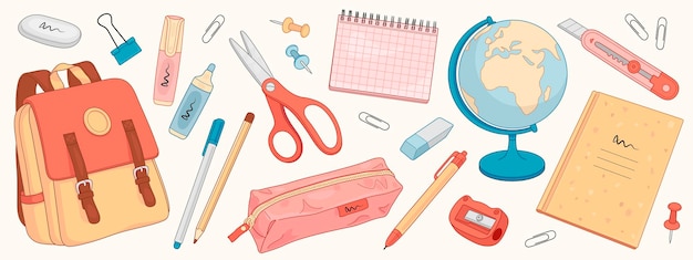 Vector school supplies colourful collection