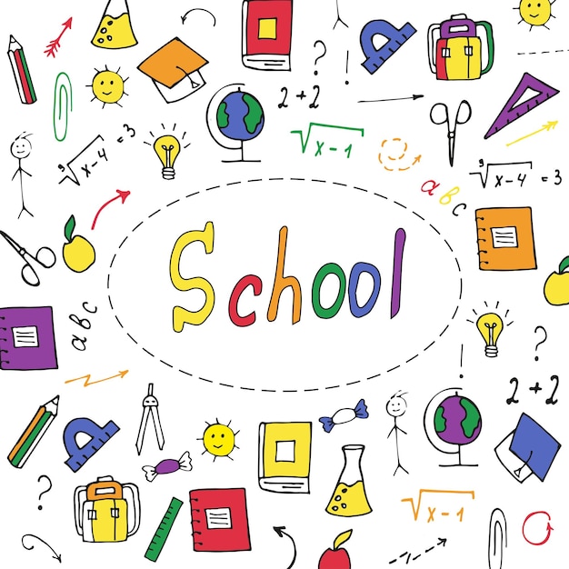 school supplies handdrawn doodle set