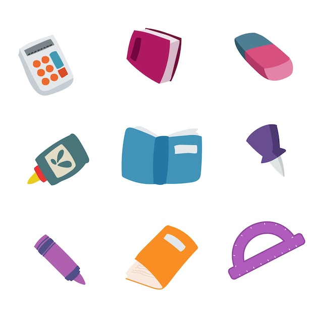 School supplies icons set Flat illustration of 9 school supplies icons for web