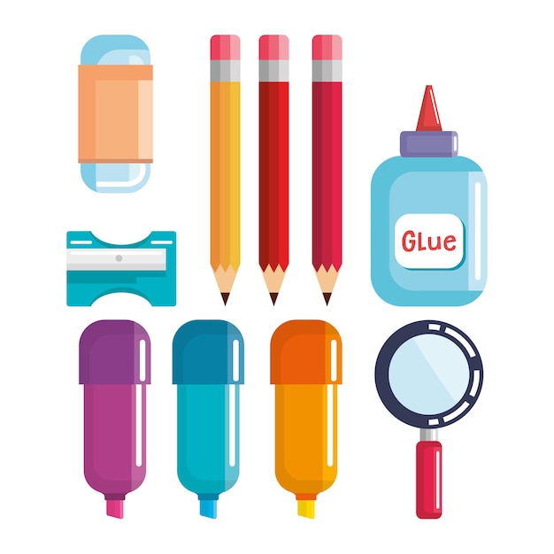 Vector school supplies set icons