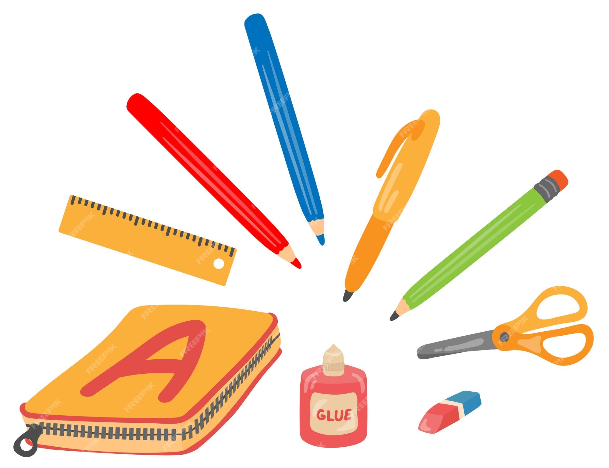 Colored Pencils With A Pencil Case Vector, Color Drawing, Pen