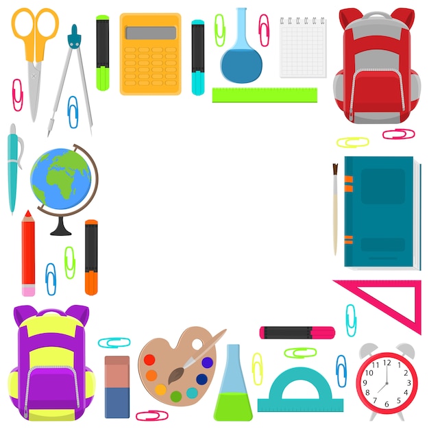 Vector school supplies square frame