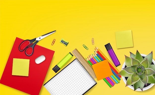 school supplies top view