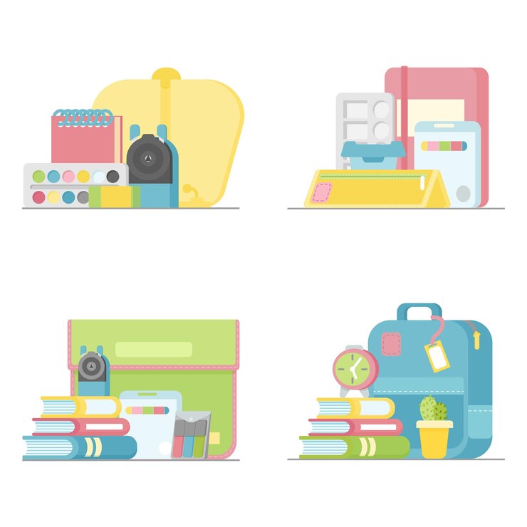 Vector school supplies watercolors sharpener and eraser notepad holder for a textbook vector