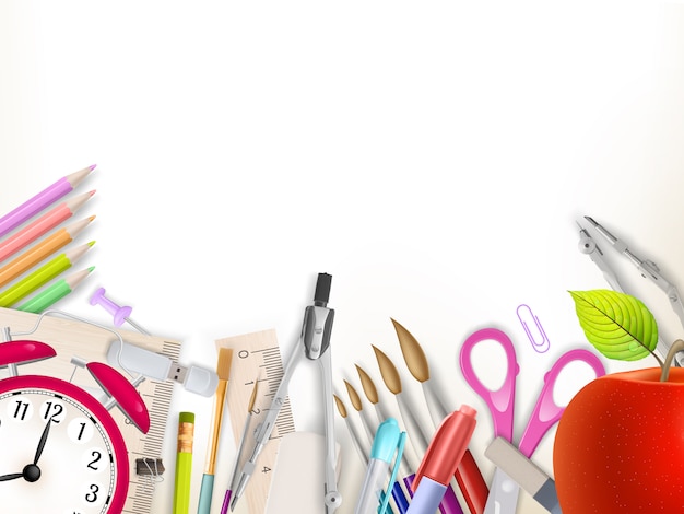 Vector school supplies on white background ready for your design.