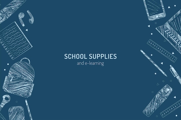 Vector school supply and elearning back to school design pencil sketch style