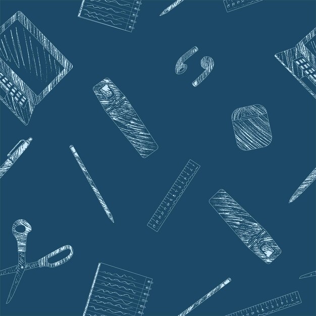 School supply and elearning back to school seamless pattern design pencil sketch style