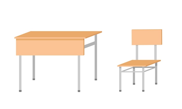 School table and chair. vector flat color illustration isolated on white background.