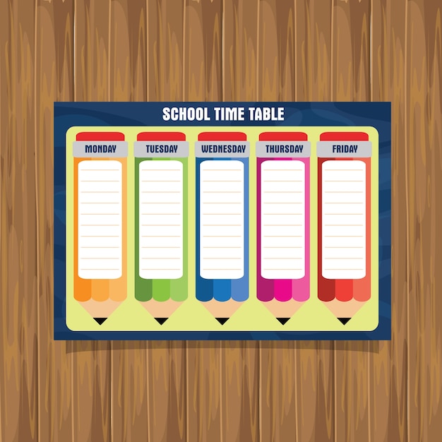 Vector school time table pencil template