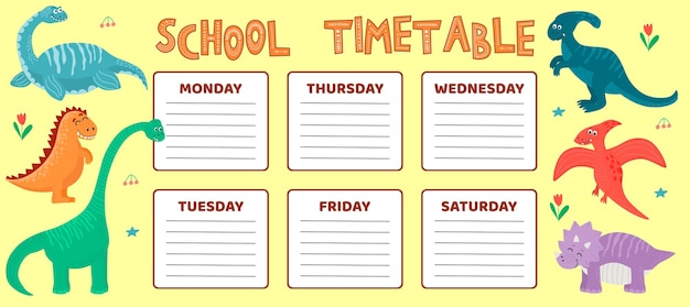 School time table with dinosaur Vector illustration