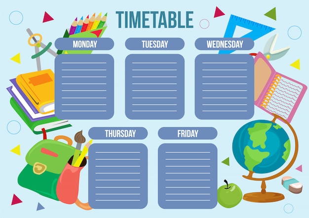 Vector school time table with school object