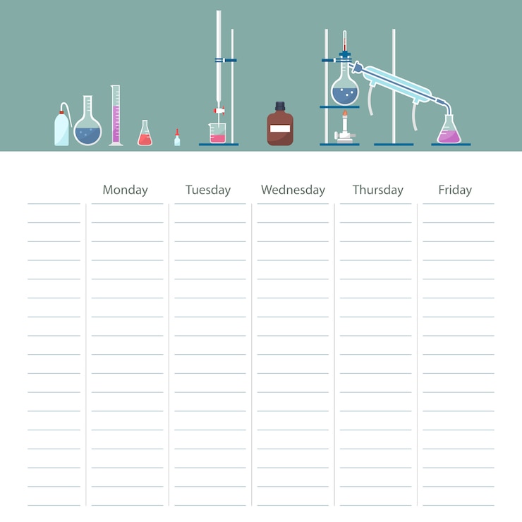 Vector school timetable card with chemistry course theme