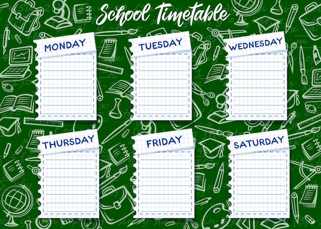 School timetable on chalkboard background