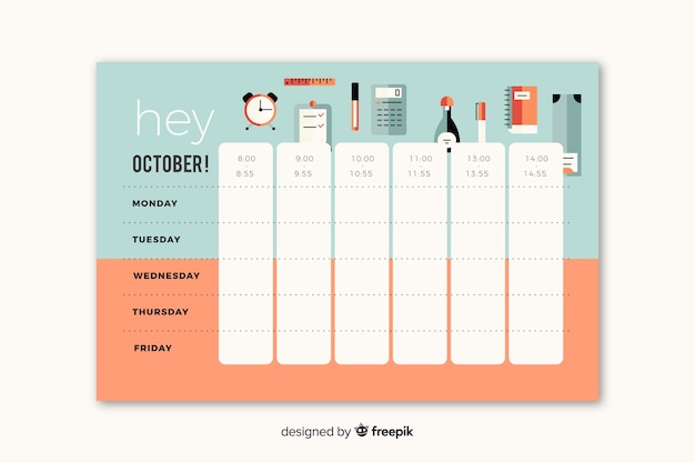 Vector school timetable in flat style