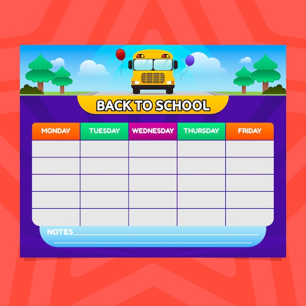 Vector school timetable in gradient style with bus