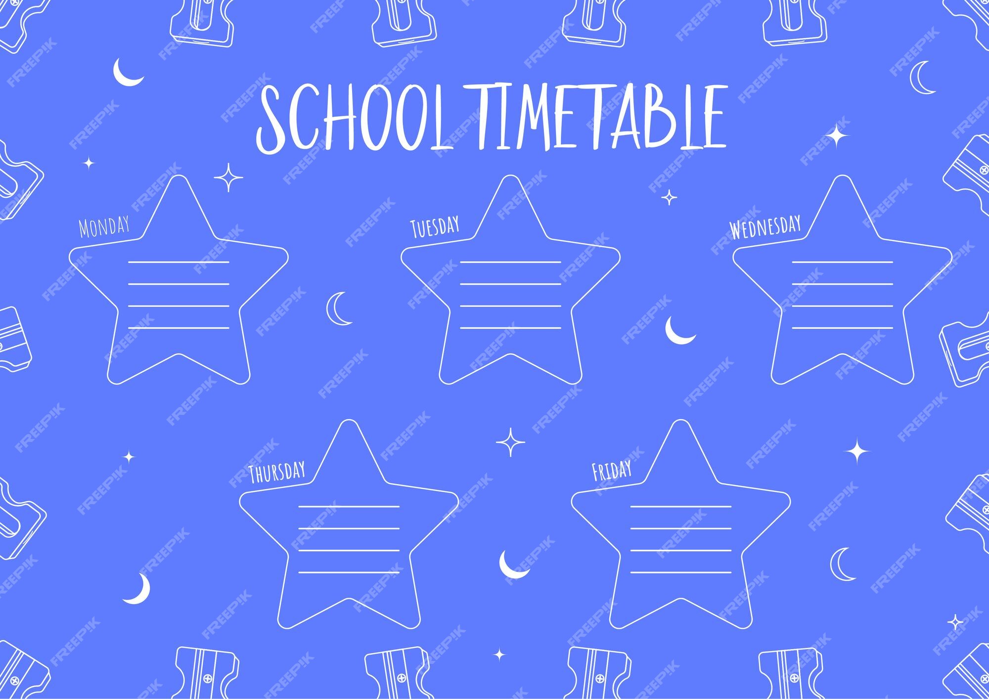 Premium Vector | School timetable for kids on purple background with days  of the week with stars and moon weekly planner schedule design template