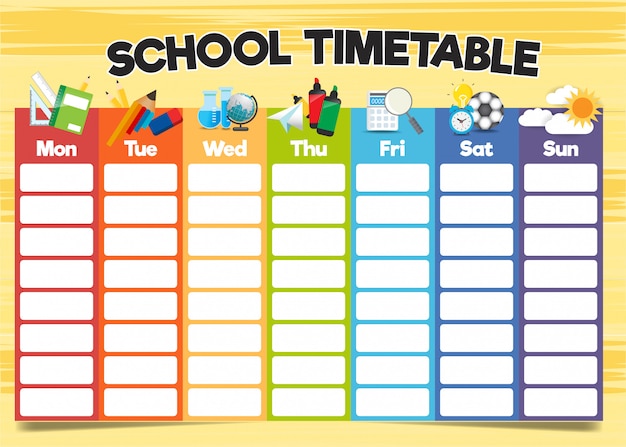 벡터 학교 시간표 템플릿, 주간 커리큘럼 디자인