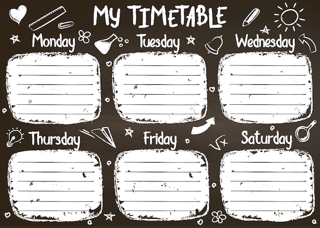 School timetable template on chalk board