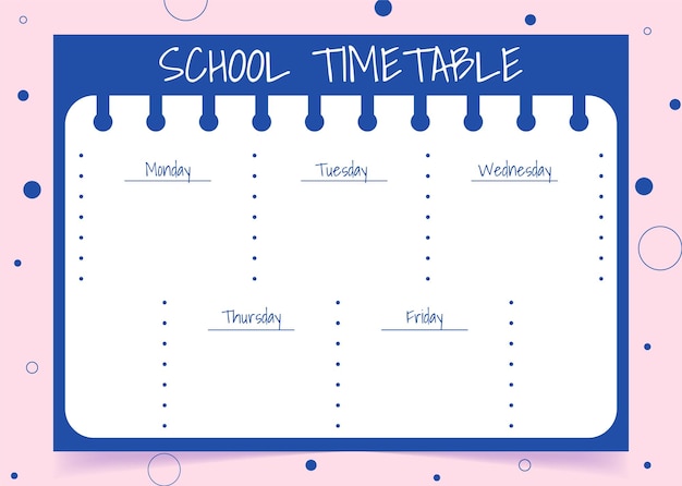 Modello di orario scolastico per bambini giorni della settimana programma planner settimanale con cerchi modello di progettazione del programma