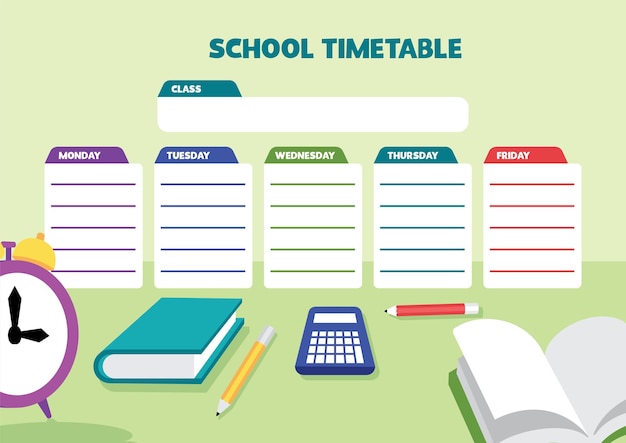 Vector school timetable template week chart lesson schedule template