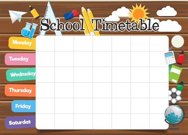 Vector school timetable template