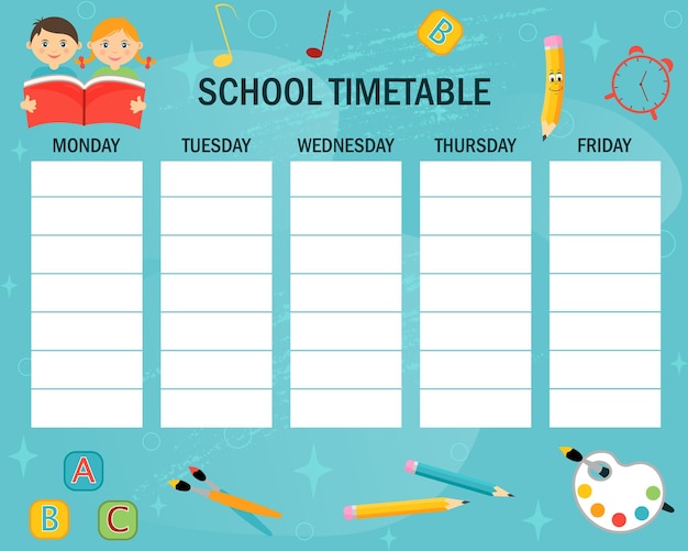 Vector school timetable templateback to schoolvector illustration