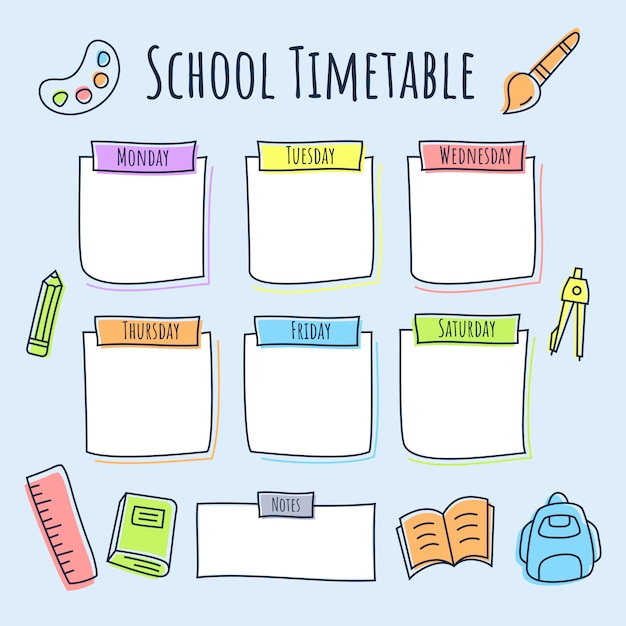 Vector school timetable with colored line icon