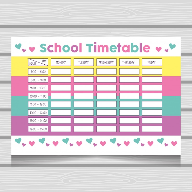 Vector school timetable with cute fantasy universe