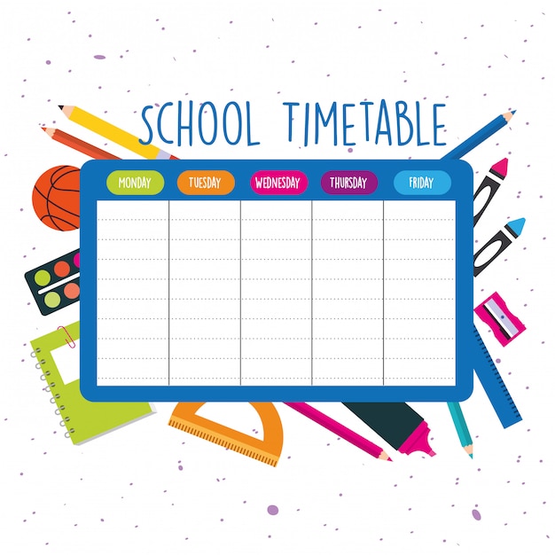 school timetable with school supplies
