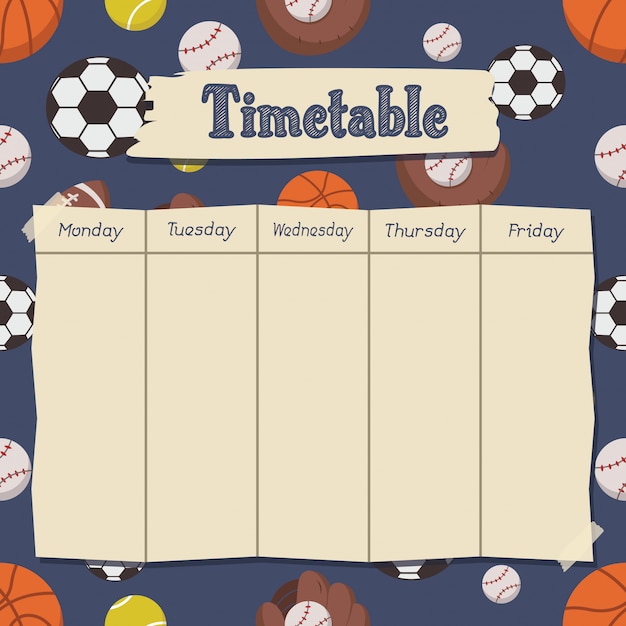 Vector school timetable with sports