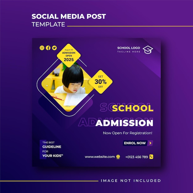 School toelating vierkante banner voor social media postsjabloon