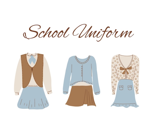 School uniform. Clothes for schoolchildren, students. Fashionable elegant monotonous clothes