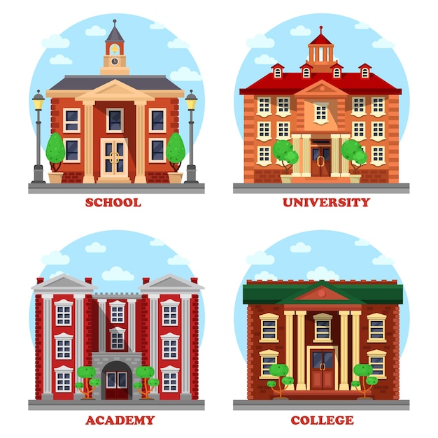 Vector school and university academy and college buildings